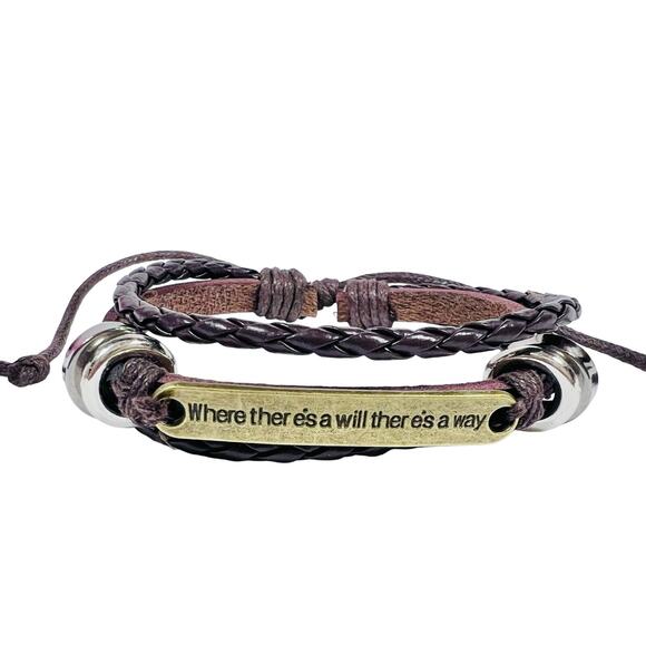 Where Ther es a Will Ther es a Way Bracelet Leather Gold Brown Inspirational New - Picture 2 of 5